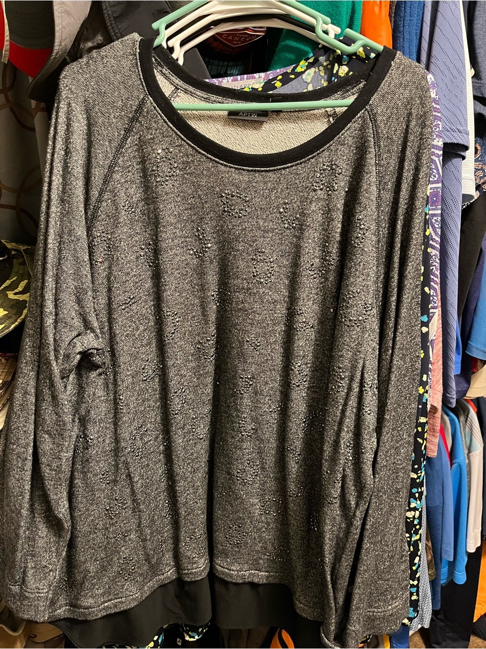 Apt. 9 Metallic Charcoal Gray Long Sleeve Blouse